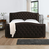 English Elm Marcella Upholstered Shelter Headboard Bed Set, King, Deep Brown Performance Velvet