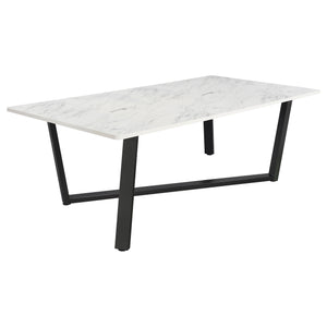 English Elm Vesper Rectangular Faux White Marble Dining Table with Gunmetal Angled Legs — Sleek Modern Anchor for Entertaining Spaces B062S01013