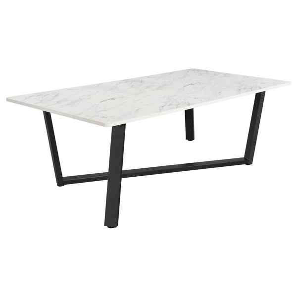 English Elm Vesper Rectangular Faux White Marble Dining Table with Gunmetal Angled Legs — Sleek Modern Anchor for Entertaining Spaces B062S01013