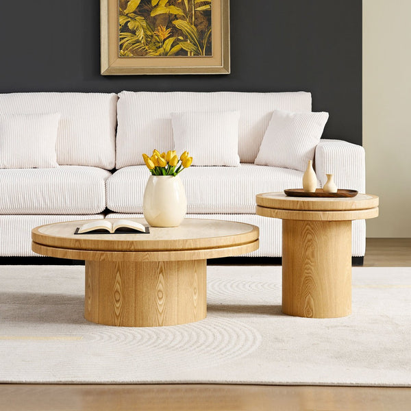 English Elm 19.49 Inch Round Sintered Stone Top Mdf Pedestal Side Table for Modern Living Spaces W876P460753