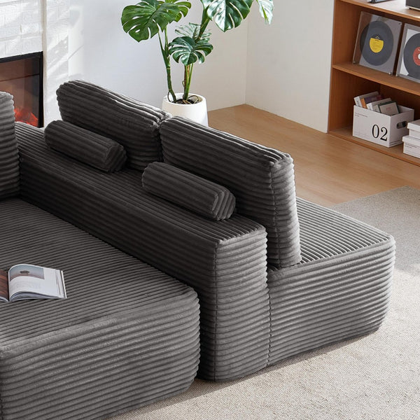 English Elm 68-inch Modular Corduroy Loveseat with Plush Grey Fabric for Modern Living Rooms W3975P415762