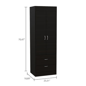 English Elm Lisboa Black Armoire with Hanging Rod, Double Doors & Two Spacious Drawers for Compact Spaces B200P188848