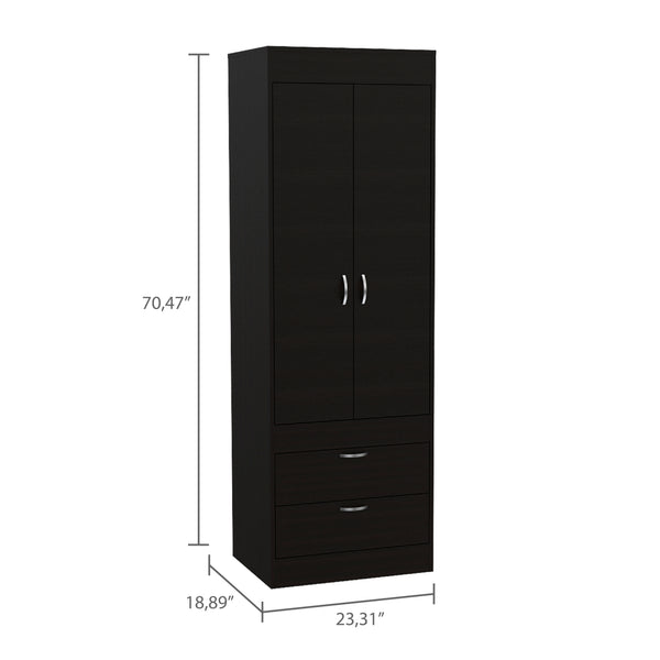English Elm Lisboa Black Armoire with Hanging Rod, Double Doors & Two Spacious Drawers for Compact Spaces B200P188848