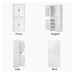English Elm K&K 71" Tall Farmhouse Pantry Cabinet with Groove Edges, 3 Pull-Out Organizers, 6 Door Shelves White N707P256507W