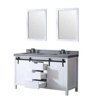 English Elm White Double Bath Vanity Set With Grey Quartz Top, Faucets, And Matching 24" Mirrors For Elegant Style B2731S01069-GIGA