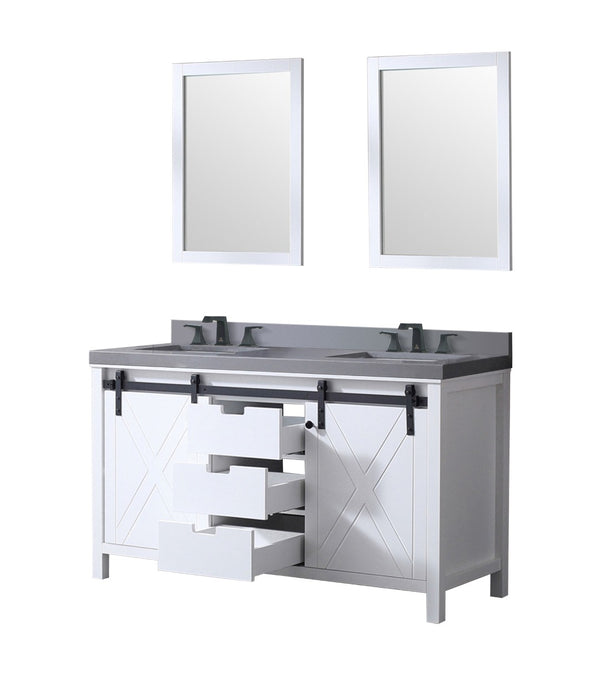 English Elm White Double Bath Vanity Set With Grey Quartz Top, Faucets, And Matching 24" Mirrors For Elegant Style B2731S01069-GIGA