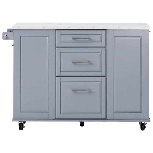 English Elm K&K Vintage Convex Kitchen Island Cart with Faux Marble Top, Tilt Trash, Pull-Out Organizer, Wheels Grey+Blue N707P299008G