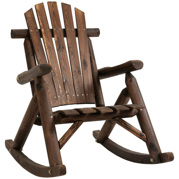 English Elm Outsunny Rustic Adirondack Rocking Chair – Weather-Ready Wooden Patio Seat For Outdoor Relaxation W2225P174323-GIGA