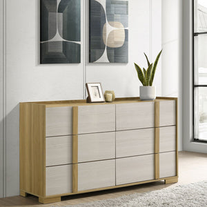 English Elm Lincoln 6-Drawer Dresser - Modern Two-Tone Design With Natural Wood Trim For Stylish Bedroom Storage B062P378411