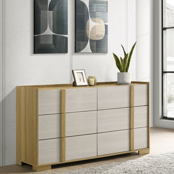 English Elm Lincoln 6-Drawer Dresser - Modern Two-Tone Design With Natural Wood Trim For Stylish Bedroom Storage B062P378411