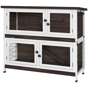 English Elm Pawhut 2-Tier Rabbit Hutch With Easy Access & Weather Protection, Perfect Outdoor Home For Pets! W2225P200694-GIGA