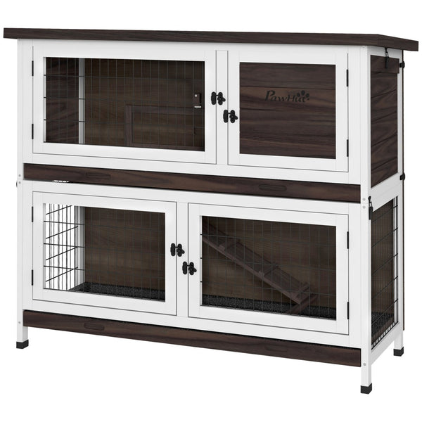 English Elm Pawhut 2-Tier Rabbit Hutch With Easy Access & Weather Protection, Perfect Outdoor Home For Pets! W2225P200694-GIGA