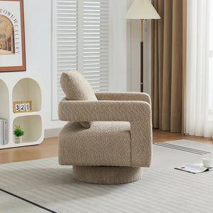 English Elm 29.13" Swivel Accent Chair — Modern Bouclé Rotating Lounge Seat with Removable Cushion & Solid Wood Frame taupe W3188P280196