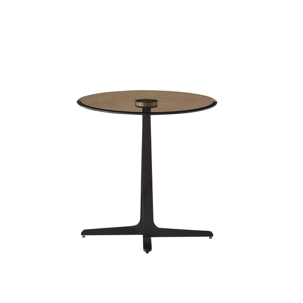 English Elm End Table Chic Glass Top Side Table - 20" Round Tempered Glass & Metal Base, Modern Black Brown Decor W1911S00002