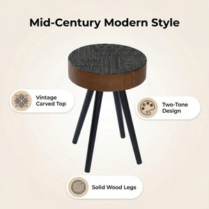 English Elm 15.7-inch Round Carved Mdf Accent Table Distressed Vintage Style for Bedroom or Living Room W3935P406044