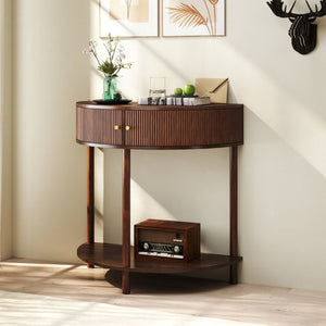 English Elm Artisan-crafted Demi-lune Console Table Wave Drawer Fronts Warm Wood Entryway W2557P294041