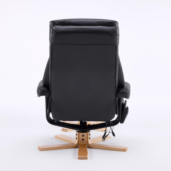 English Elm Black Pu Leather Swivel Accent Chair with Ottoman Heated Massage Wood Base Lounge W3248P465018
