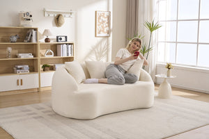 English Elm Ly-049s Curved Chenille Loveseat with Boneless Frame for Modern Living Spaces Off White W2231P402437