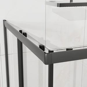 English Elm Goodyo Corner Sliding Shower Enclosure Matte Black Aluminum Clear Tempered Glass D163121902