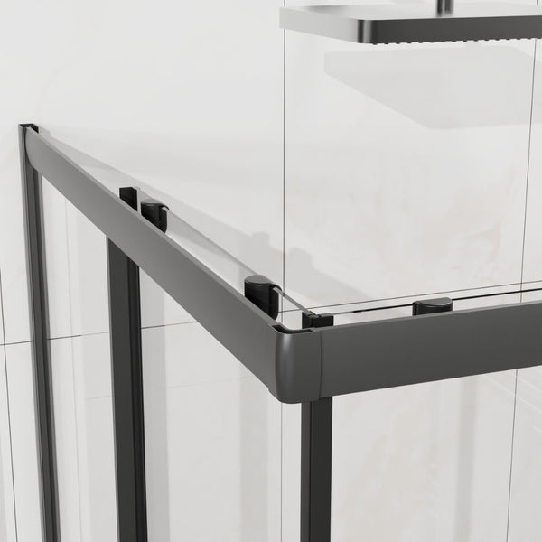 English Elm Goodyo Corner Sliding Shower Enclosure Matte Black Aluminum Clear Tempered Glass D163121902