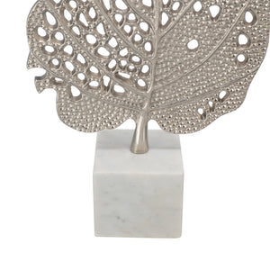 English Elm D15x29.3" Marble Base Table Lamp with Nickel Leaf Accent, White Drum Shade, Modern Accent Light W2078P399243