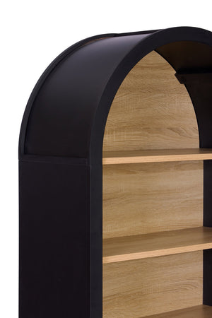 English Elm 61" Arched Bookshelf with Door — Mid-Century Black 5-Tier Bookcase, Dust-Proof Storage & Sturdy Frame W3123P333693