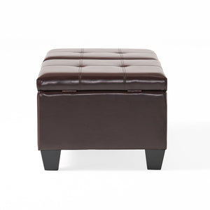 English Elm Christopher Knight Home® - ALFRED Storage Ottoman Brown PU Leather with Dual-Opening Tray Top, Tufted, Espresso Legs, 51.5"L N757P254559B