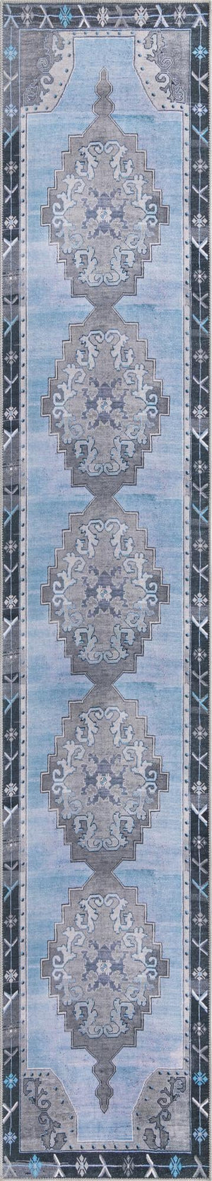 Unique Loom Timeless Thomas Machine Made Medallion Rug Blue Gray, Navy Blue 2' 6" x 14' 1"