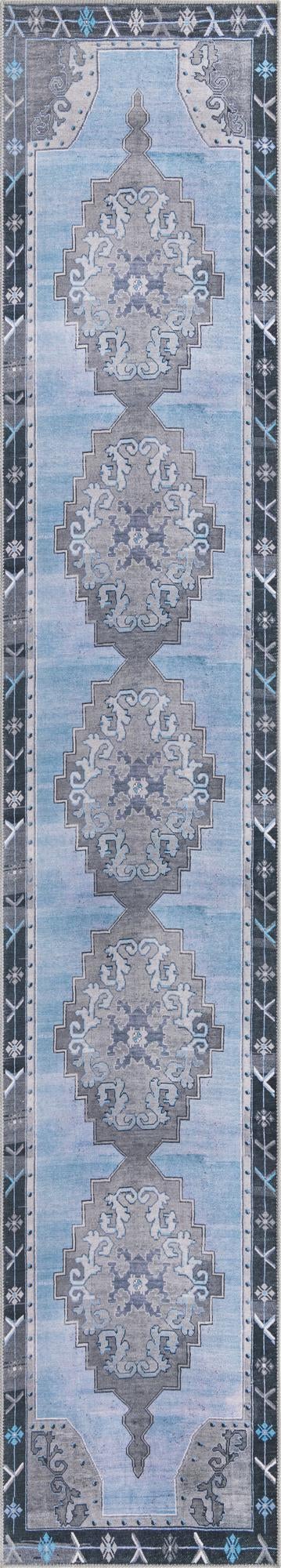 Unique Loom Timeless Thomas Machine Made Medallion Rug Blue Gray, Navy Blue 2' 6" x 14' 1"