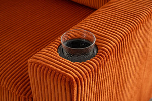 English Elm Sectional Corduroy Sleeper Sofa with Storage and Charging Ports for Small Spaces Orange W1361S00076