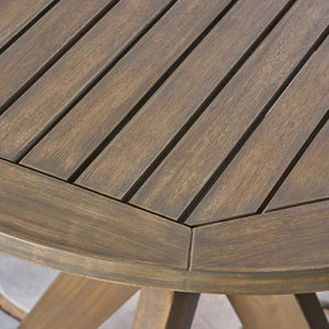 English Elm Stamford Solid Acacia Round Side Table Slatted X-base Design for Patio or Living Room Grey N770P414166G
