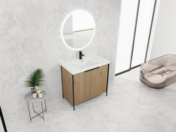 English Elm 36" Freestanding Bathroom Vanity with Resin Sink, Soft-Close Doors, Adjustable Shelf & Metal Handles Light Coffee W999S00296