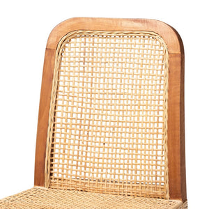 English Elm Mid-century Modern Mahogany Wood Counter Stool with Woven Rattan Back Panel B2750P470061