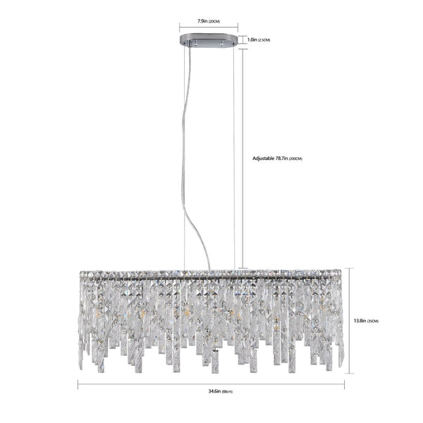 English Elm Silver Oval Iron Chandelier with K9 Crystal Teardrops for Dining Room or Foyer W2312P415971