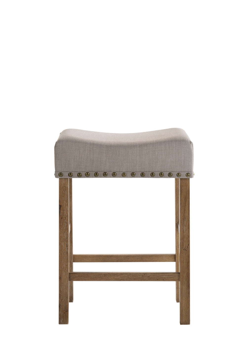 English Elm Martha Tan Linen Counter Height Stool Set of 2 — Weathered Oak Finish, Padded Seat, Nailhead Trim, 26" Height B2726P338650