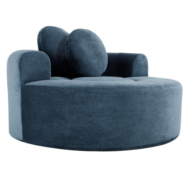 English Elm Round Cloud Sofa Bed Waffle Fabric Memory Foam Convertible Couch for Small Space Living Blue W3224P492030