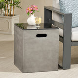 Christopher Knight Home® - Noble House - Aido Outdoor Modern Tank Holder Side Table, Light Gray and Gloss Black