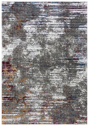 Alora Decor Sanction Gray Abstract Runner Rug 2'6"X8' - Eco 100% Recycled Polyester, Low-Pile, Jewel-Tone Accents 02502510200332608