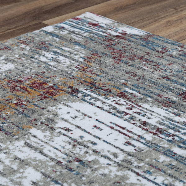 Alora Decor Sanction Gray Abstract Runner Rug 2'6"X8' - Eco 100% Recycled Polyester, Low-Pile, Jewel-Tone Accents 02502510200332608