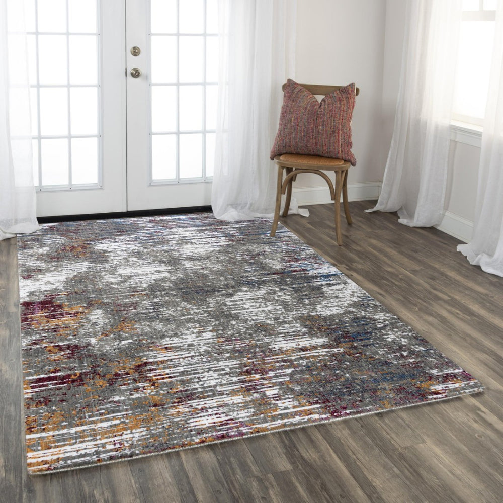 Alora Decor Sanction Gray Abstract Runner Rug 2'6"X8' - Eco 100% Recycled Polyester, Low-Pile, Jewel-Tone Accents 02502510200332608