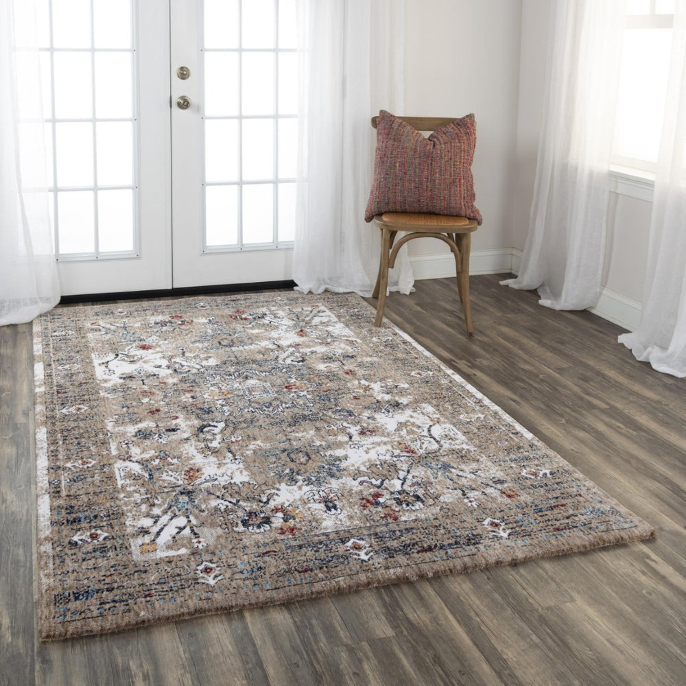 Alora Decor Sanction Vintage-Inspired Beige Rectangle Rug — Distressed Ivory Field With Charcoal, Blue, Burgundy Accents 9' x 12' 02502511000000912