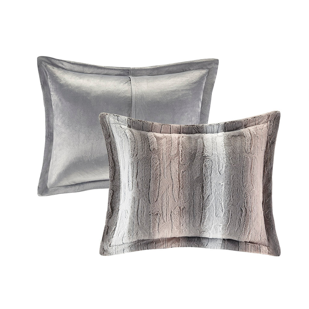 JLA Home Madison Park - 4PC Faux Fur Comforter Set — Ultra-Soft Reversible Faux Mink, Hypoallergenic, OEKO‑TEX Certified Luxury Blush/Grey MP10-6295