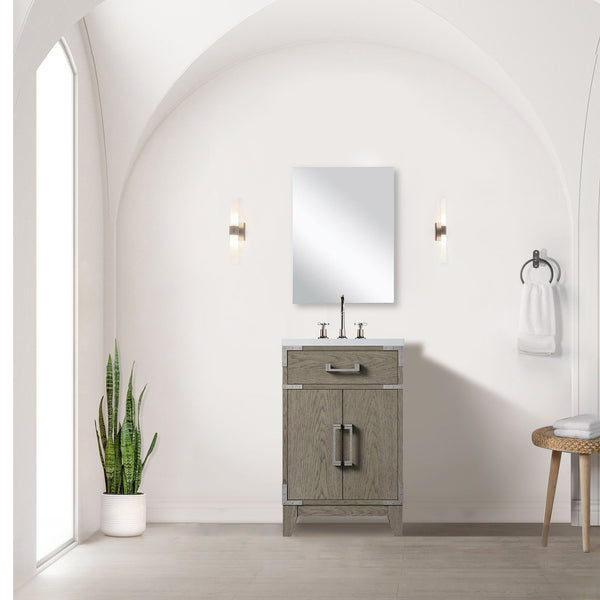 English Elm Grey Oak Single-Sink Vanity Set With Acrylic Countertop, Mirror & Faucet For Compact Spaces B2731S01999