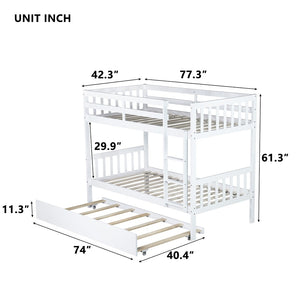 English Elm Twin Over Twin Bunk Bed With Trundle - Space-Saving, Convertible Design With Safety Guardrails, White Finish W504S00157-GIGA