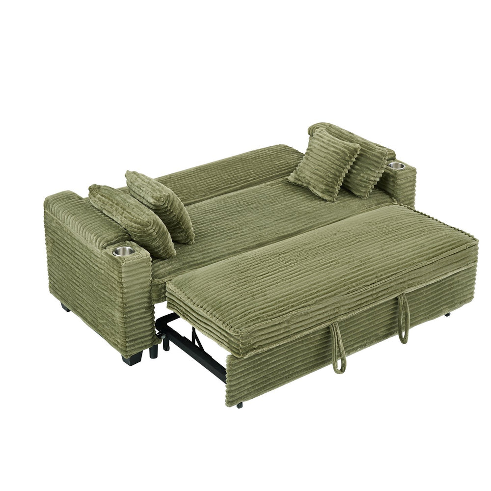 English Elm 80 Inch Green Corduroy Sofa Bed - Multi-Functional, Space-Saving Design With Cup Holders & Comfort! W1658P269825