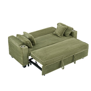 English Elm 80 Inch Green Corduroy Sofa Bed - Multi-Functional, Space-Saving Design With Cup Holders & Comfort! W1658P269825