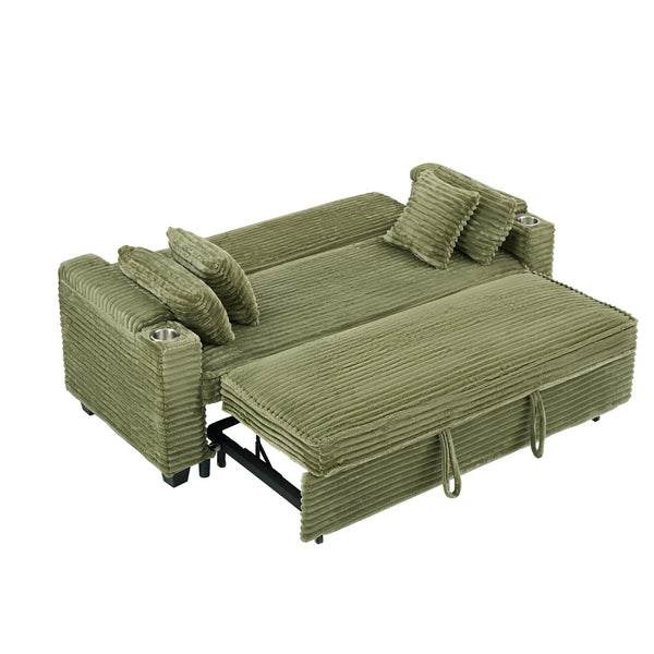English Elm 80 Inch Green Corduroy Sofa Bed - Multi-Functional, Space-Saving Design With Cup Holders & Comfort! W1658P269825