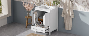 English Elm 24-inch Modern Bathroom Vanity with Ceramic Sink, Soft-Close Doors, Drawer Divider & Ample Storage White N729P299440K