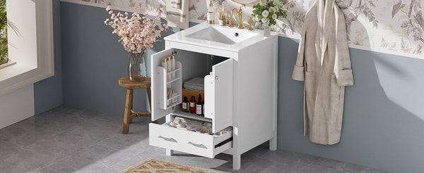 English Elm 24-inch Modern Bathroom Vanity with Ceramic Sink, Soft-Close Doors, Drawer Divider & Ample Storage White N729P299440K