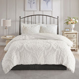 Madison Park Viola Shabby Chic 3 piece Tufted Cotton Chenille Damask Comforter Set MP12-6208 Off-White